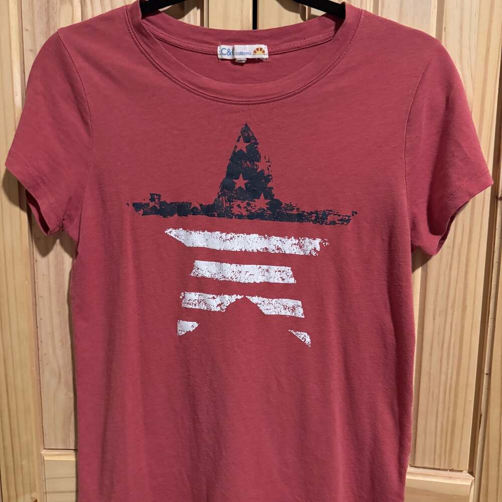 C&C California Women's Patriotic Distressed American Flag Star Graphic T-Shirt